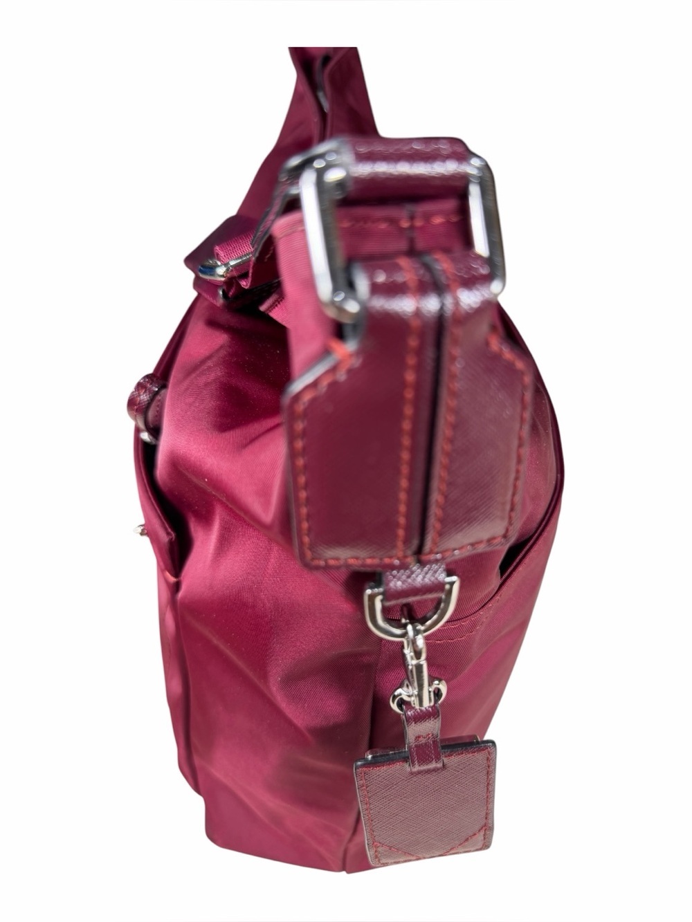 Tumi Voyager Plum Nylon Shoulder Bag, Leather Trim, 6 Pockets,Adjustable Strap - Picture 10 of 12